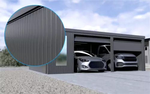 Doppelgarage STARK SUPER 2²´² L-T10 [Lackiert] mit großem Frontfenster und Nebeneingangstür