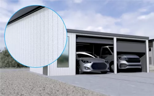 Doppelgarage STARK SUPER 2²´² P-T10 [Verputz] mit großem Frontfenster und Nebeneingangstür