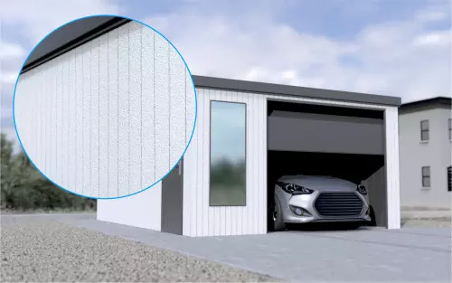 Einzelgarage STARK SUPER 1²´² P-T10 [Verputz] mit großem Frontfenster und Nebeneingangstür
