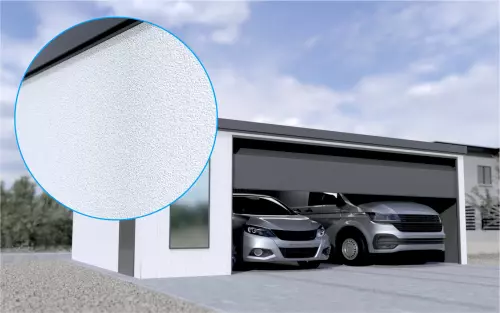 Großraumgarage STARK SUPER 1²´² P-C9 [Verputz] mit großem Frontfenster und Nebeneingangstür