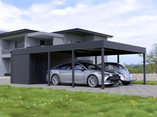 Doppelcarport STUK mit Geräteraum