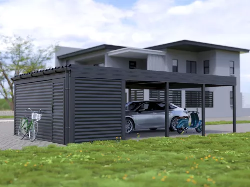 Doppelcarport STUK mit Stauraum