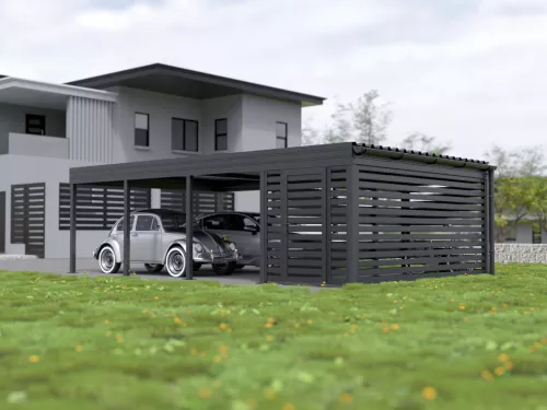 Doppelcarport STUK mit Abstellraum Fahrrauder