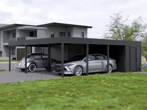 Doppelcarport STUK mit Abstellraum