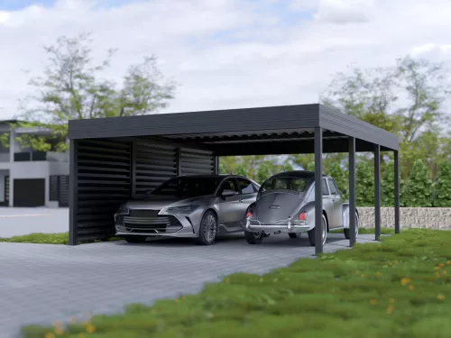 Doppelcarport STUK mit Seitenwänden
