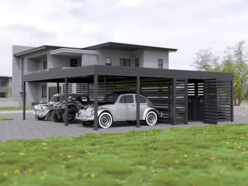 Dreiercarport STUK mit Müllbox