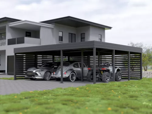 Dreiercarport STUK mit Wandverkleidung