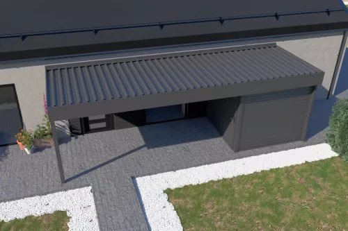 Eingangsüberdachung STUK mit Geräteraum und festem isoliertem Dach