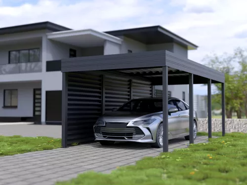 Einzelcarport STUK mit Seitenwänden