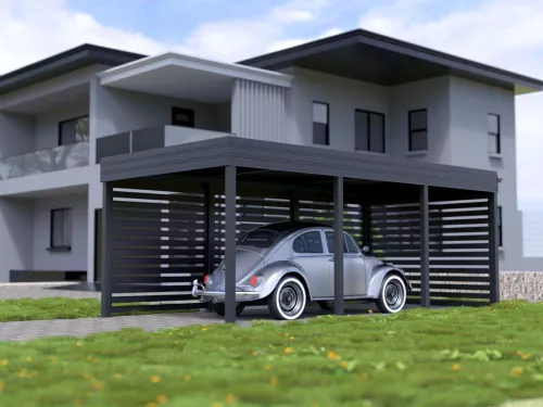 Einzelcarport STUK mit Wandverkleidung