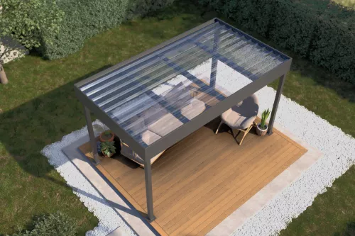 Pergola STUK nach Maß mit Polycarbonat-Trapezplattendach