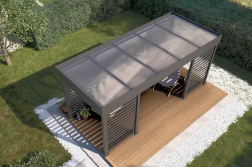 Pergola STUK mit Sichtschutz und Acrylglasdach