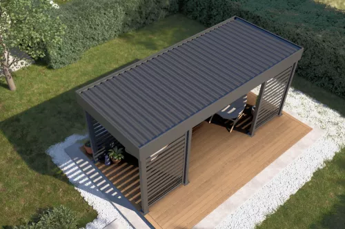 Pergola STUK mit Sichtschutz und festem Dach