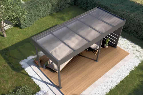 Pergola STUK mit Wandverkleidung und Acrylglasdach 