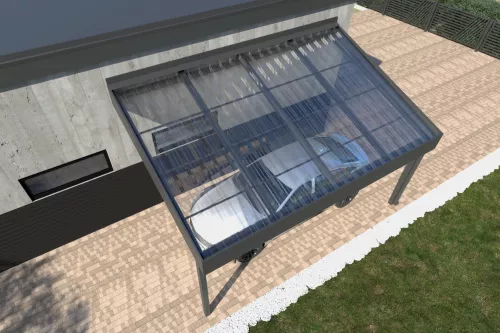 Pultdachcarport STUK nach Maß mit Polycarbonat-Trapezplattendach