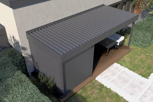 Terrassenüberdachung STUK mit Geräteraum und festem isoliertem Dach