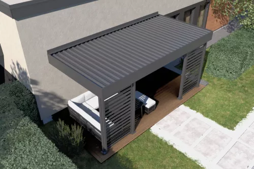 Terrassenüberdachung STUK mit Sichtschutz und festem Dach